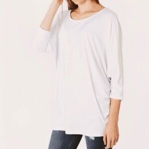 CARIBBEAN QUEEN Piko Boat Neck Off White Dolman Sleeve Tunic Top Mini Dress